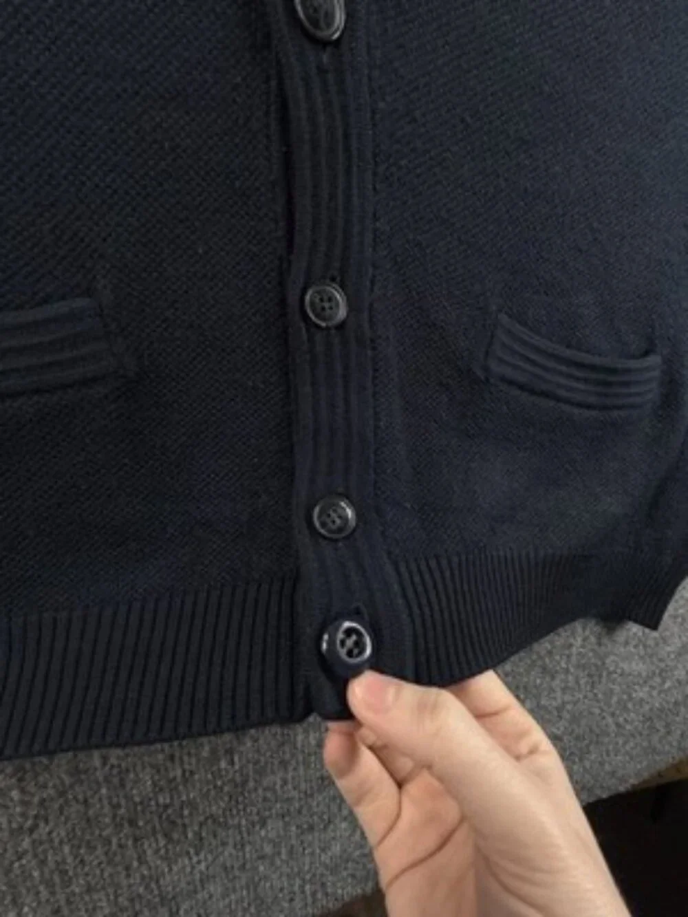 Burberry Navy Blue Cardigan V-Neck Sweater Logo 8 Men Solid Knit Long Sleeve